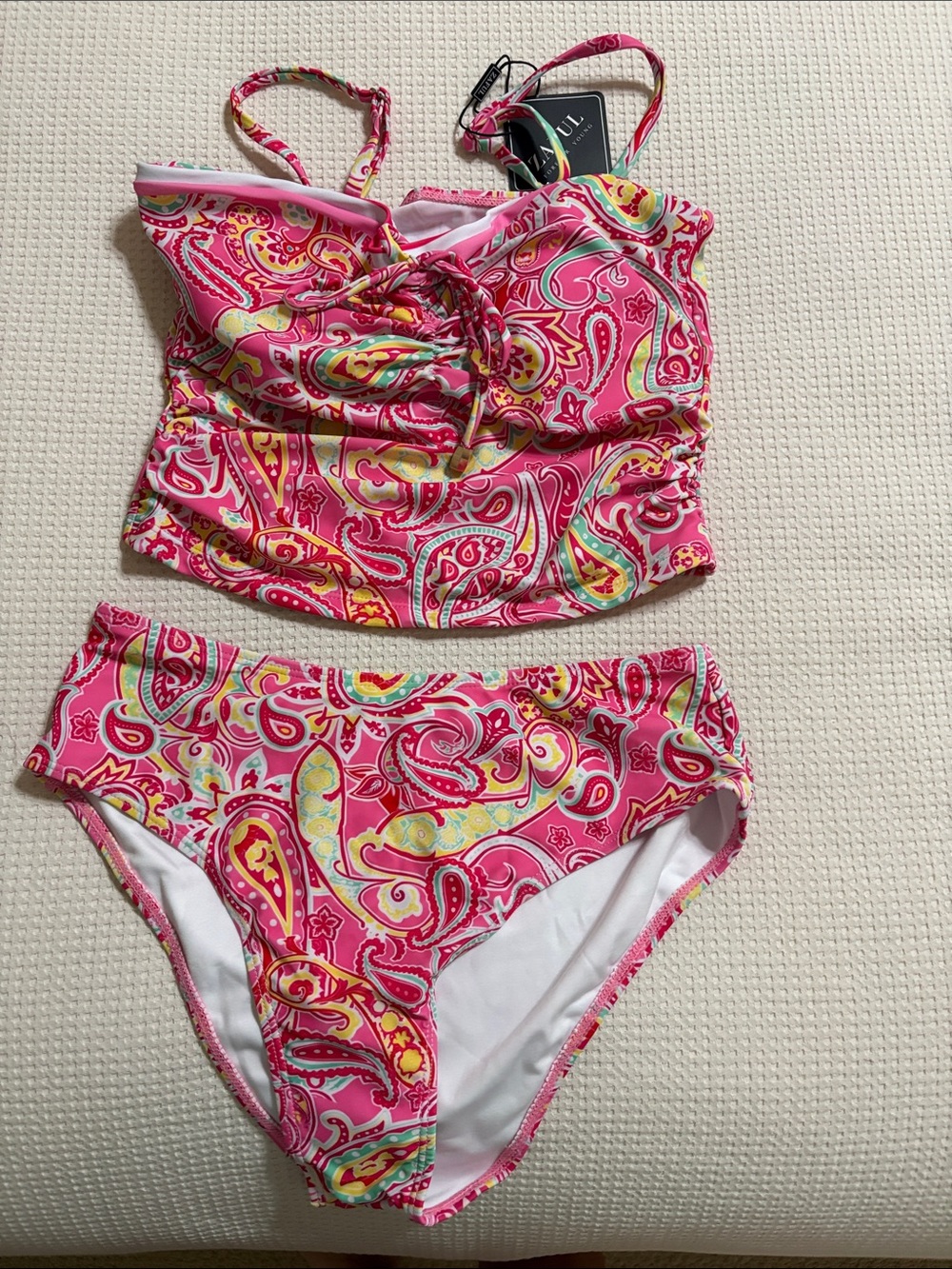 NWT Zaful ladies Pink Paisley Two-Piece Tankini (removable straps) small